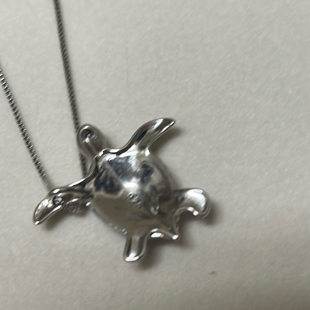 Sterling Silver Turtle Pendant Necklace with Blue Accents - Picture 6 of 6